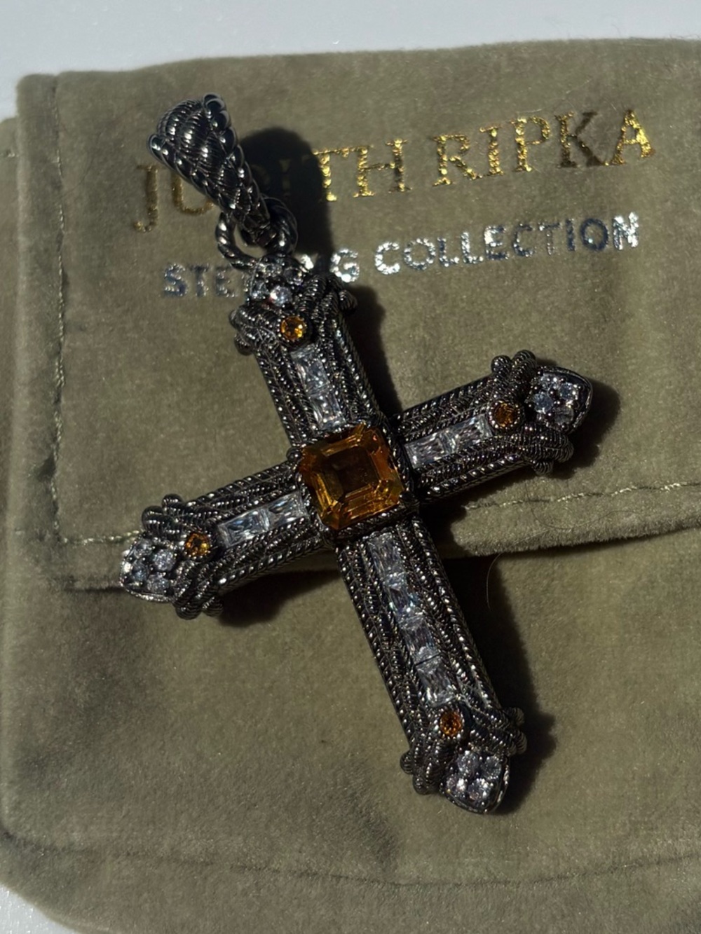 Judith Ripka 925 CZ Sterling Silver Cross Pendant Gunmetal Enhancer pendant - Picture 3 of 17
